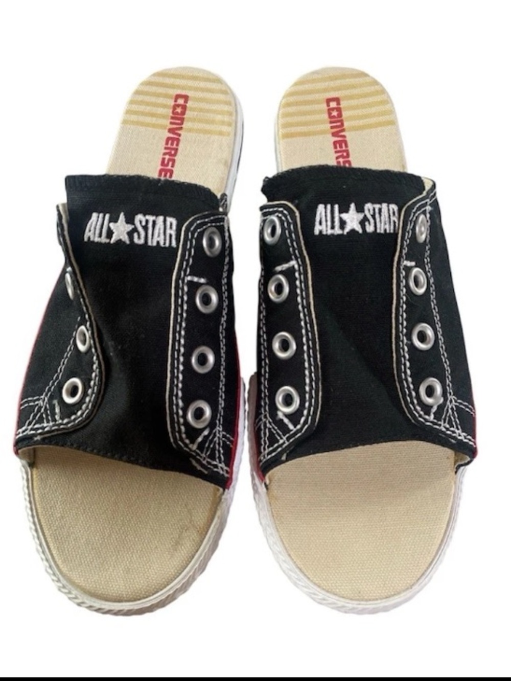 Vintage Converse All Star Cut Away Black Slides Sandals Shoes Women 11 Men 9 - Picture 6 of 9